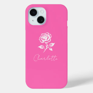 Modern Elegant Hot Pink And Rose Custom Name iPhone 15 Case