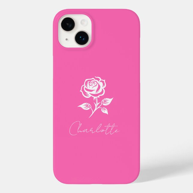 Modern Elegant Hot Pink And Rose Custom Name Case-Mate iPhone Case (Back)