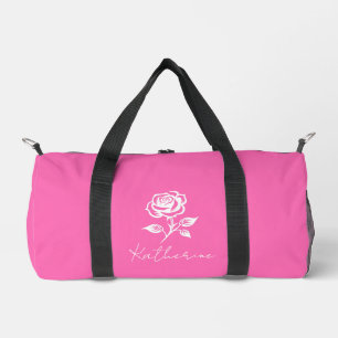 Modern Elegant Hot Pink And Rose Custom Name Duffle Bag