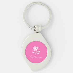 Modern Elegant Hot Pink And Rose Custom Name Key Ring