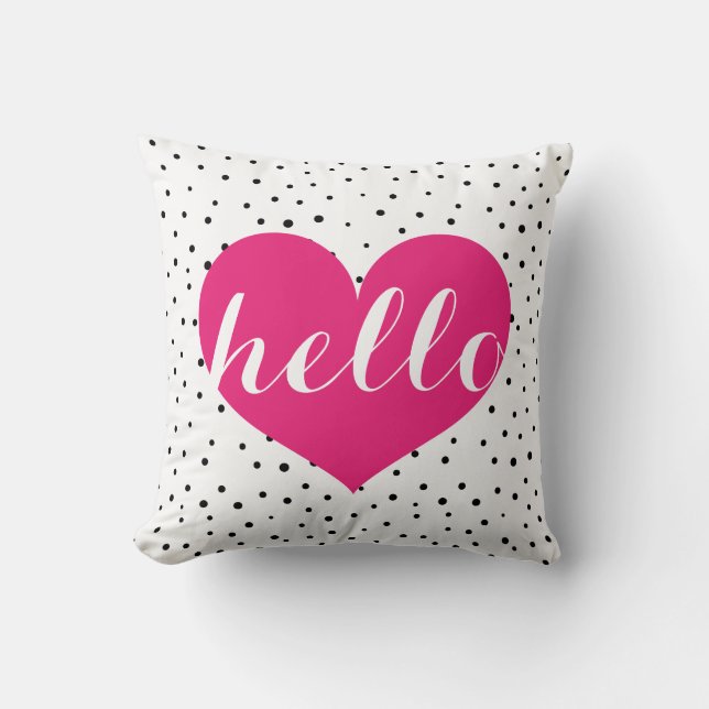 Modern Elegant Hot Pink & Black Hello Heart Custom Cushion (Front)