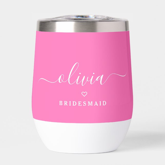 Modern Elegant Hot Pink Bridesmaid Custom Name (Front)