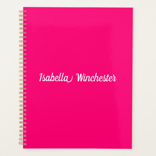 Modern elegant hot pink custom name year monogram planner (Front)
