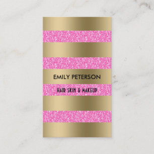 Modern Elegant Hot Pink Glitter And Gold Stripes Business Card