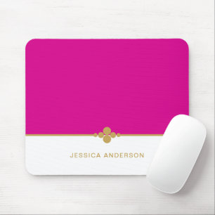 Modern Elegant Hot Pink Gold Name Mousepad