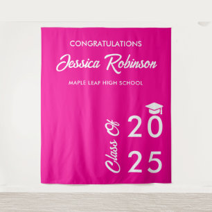 Modern Elegant Hot Pink Graduation Photo Backdrop Tapestry