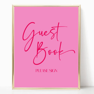 Modern Elegant Hot Pink Guest Book Party Sign