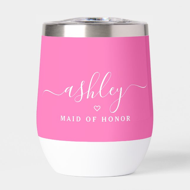 Modern Elegant Hot Pink Maid Of Honour Custom Name (Front)