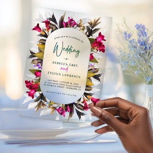 Modern Elegant Hot Pink Turquoise Floral Wedding Acrylic Invitations