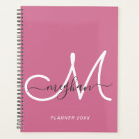 Modern Elegant Hot Pink White Script Monogram 2022