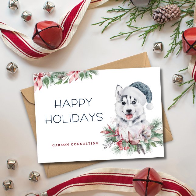 Modern Elegant Husky Dog Happy Holidays Business Holiday Card (Creator Uploaded)