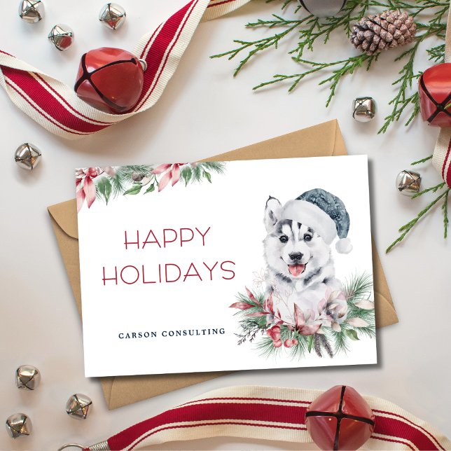 Modern Elegant Husky Dog Happy Holidays Business Holiday Card (Creator Uploaded)
