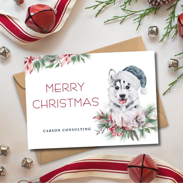 Modern Elegant Husky Dog Merry Christmas Business Holiday Card (Creator Uploaded)