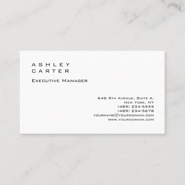 Modern elegant impressive white plain manager business card (Front)
