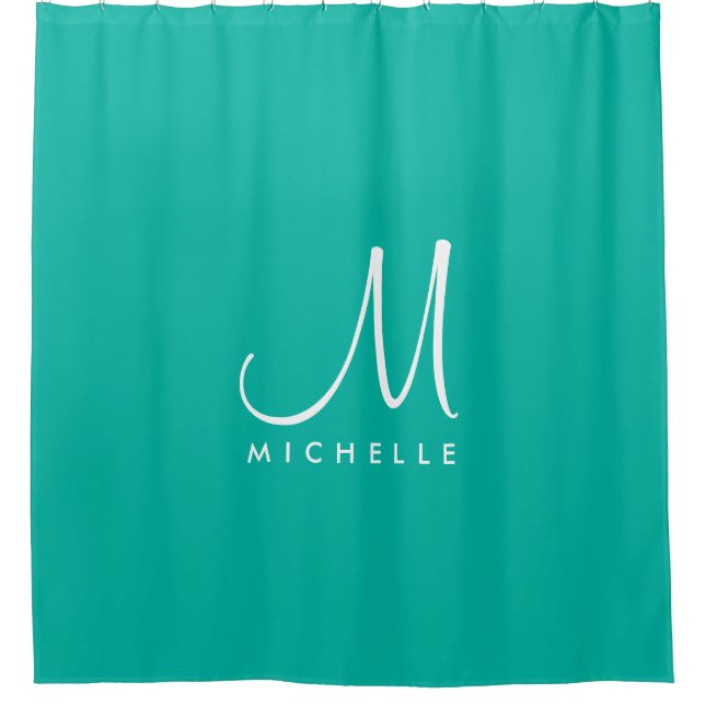 Modern Elegant Initial Name Monogram Template Teal Shower Curtain (Front)
