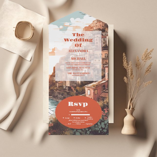 Modern Elegant Italy Destination Wedding All In One Invitation (Creator Uploaded)