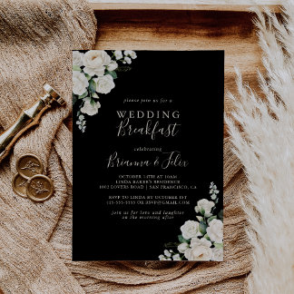 Modern Elegant Ivory Floral Wedding Breakfast Invitation