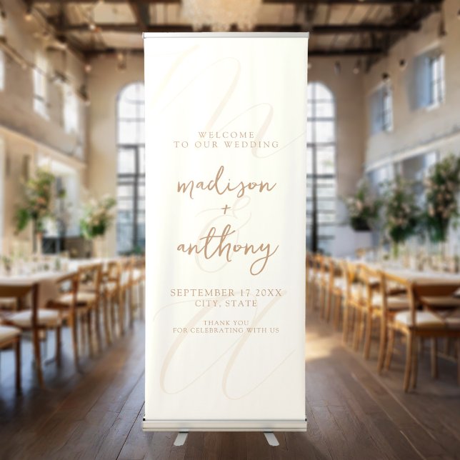 Modern Elegant Ivory Tan Wedding Welcome Retractable Banner (Creator Uploaded)