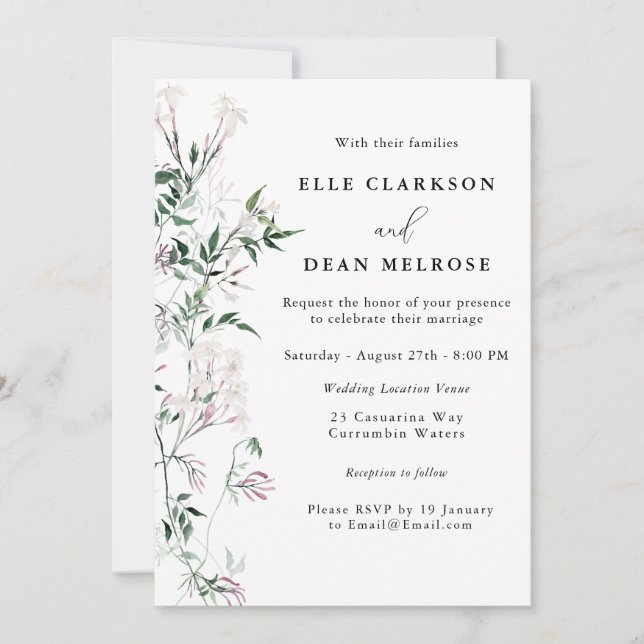 Modern Elegant Jasmine Lavender Wedding Invitation (Front)