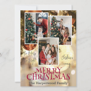 Modern Elegant Joy Christmas Family Photo Collage Holiday Card