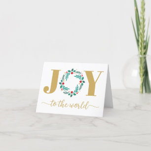 Modern Elegant Joy to the World Wreath Christmas Holiday Card