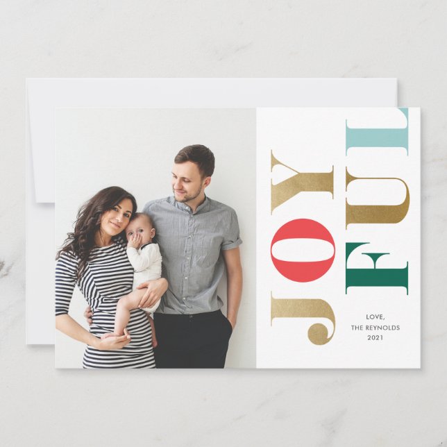 Modern elegant Joyful photo holiday card (Front)
