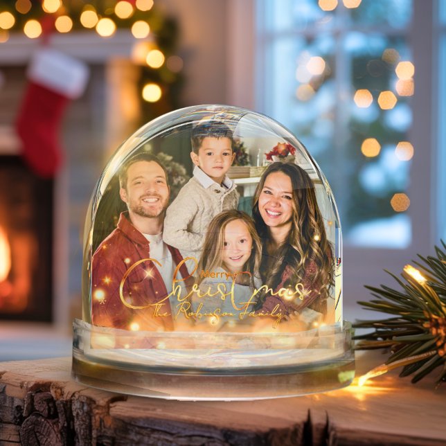 Modern Elegant Keepsake Custom 2 Photo Holiday Snowglobe (Creator Uploaded)