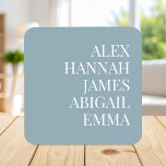 Modern Elegant Kids Names Personalised Family Coaster<br><div class="desc">Create your own personalised coasters featuring family or kids names in elegant typography on blue colour background. Great gift idea for grandma featuring grandkids names.</div>