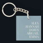 Modern Elegant Kids Names Personalised Family Key Ring<br><div class="desc">Create your own personalised keychain featuring family or kids names in elegant typography on blue colour background. Great gift idea for grandma featuring grandkids names.</div>