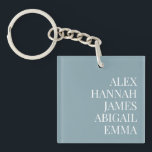 Modern Elegant Kids Names Personalised Family Key Ring<br><div class="desc">Create your own personalised keychain featuring family or kids names in elegant typography on blue colour background. Great gift idea for grandma featuring grandkids names.</div>