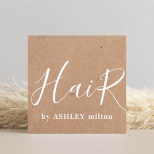 Modern Elegant Kraft Handwritten Hair Stylist Square Business Card