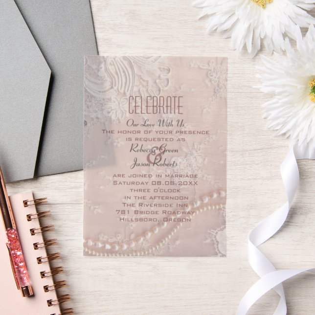 Modern Elegant Lace Blush Dusty Pink wedding Vellum Invitations (Wedding)