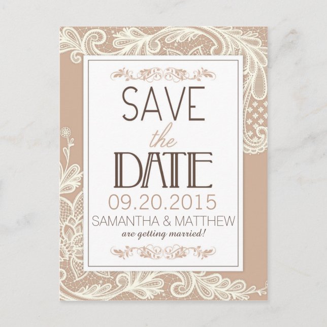 Modern Elegant Lace Save the Date Announcement Postcard (Front)
