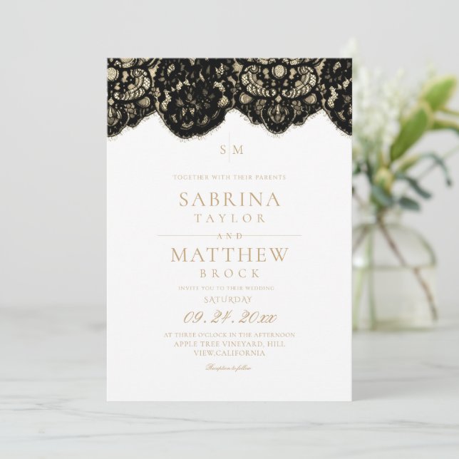 Modern & Elegant Lace Wedding  Invitation (Standing Front)