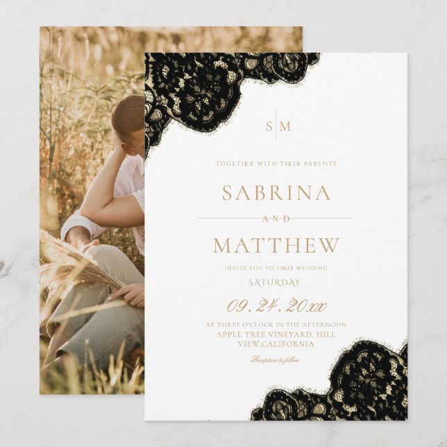 Modern & Elegant Lace Wedding  Invitation (Front/Back)