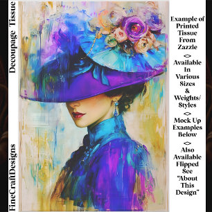 Modern Elegant Lady in Hat, Purple FR1L Decoupage Tissue Paper
