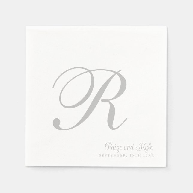  Modern Elegant Last Name Initial Wedding Napkin (Front)