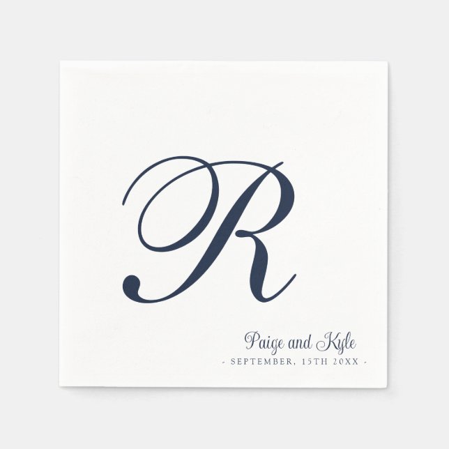  Modern Elegant Last Name Initial Wedding Napkin (Front)