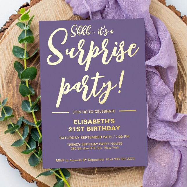 Modern Elegant Lavender 21st Surprise Birthday  (Creator Uploaded)