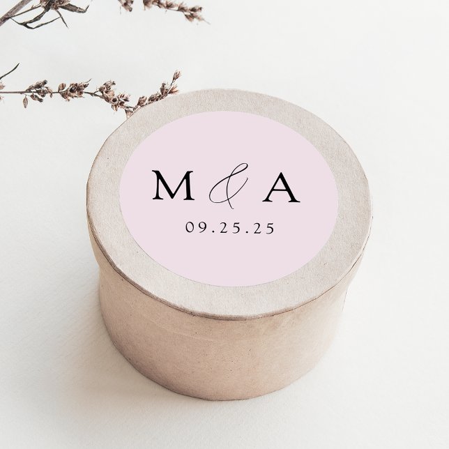 Modern Elegant Lavender Monogram Wedding Classic Round Sticker (Creator Uploaded)
