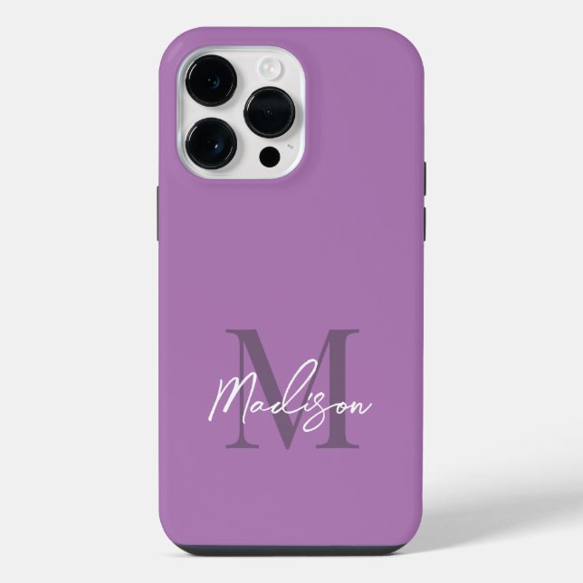 Modern Elegant Lavender Purple Script Monogram iPhone Case (Back)