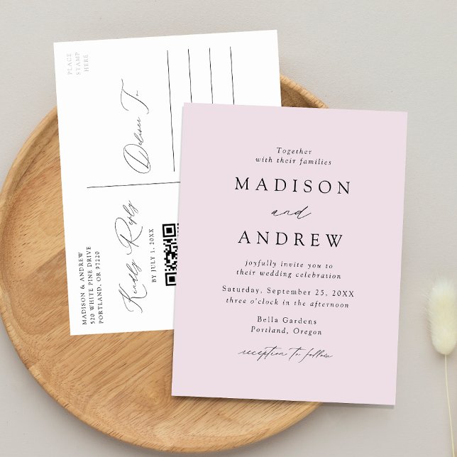 Modern Elegant Lavender QR Code Wedding Invitation Postcard (Creator Uploaded)