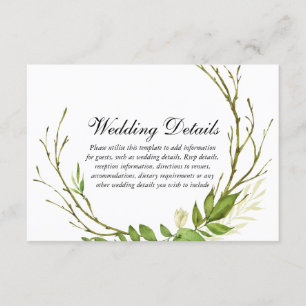 Modern Elegant Leaf Wreath Wedding Details Enclosure Card