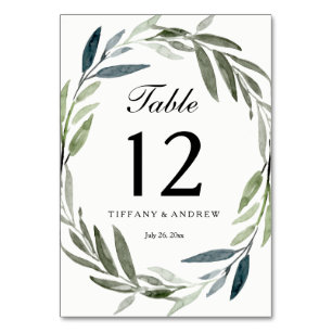 Modern Elegant Leaf Wreath Wedding Table Numbers