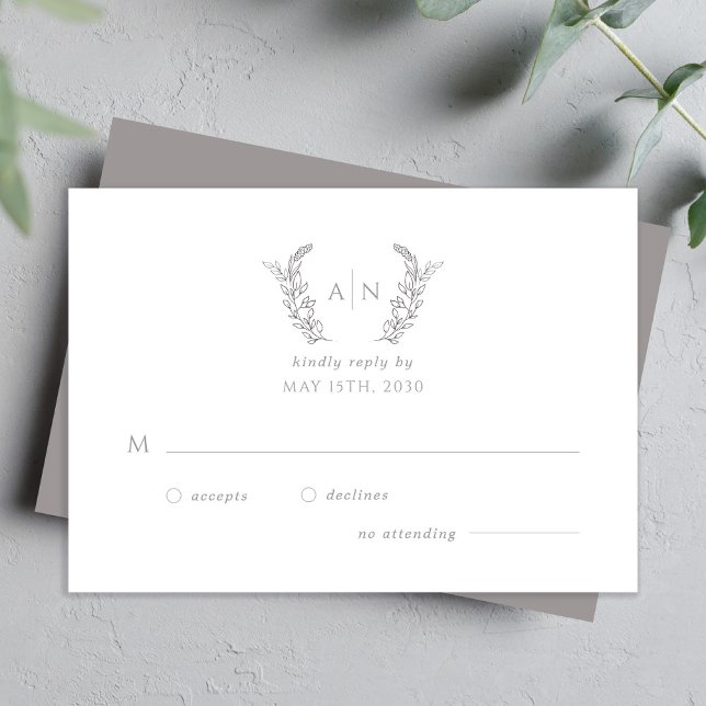 Modern elegant leafy monogram wedding RSVP card (Creator Uploaded)