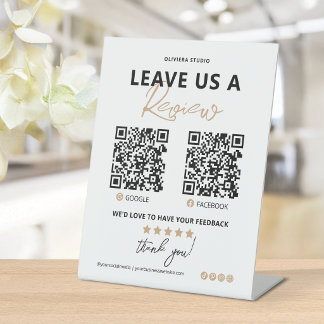 Modern Elegant Leave Us A Review QR Code Pedestal Sign