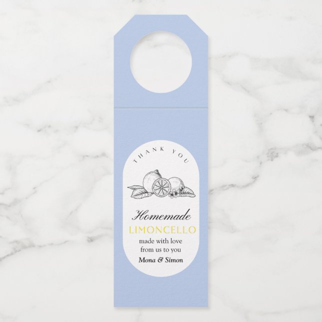Modern Elegant Lemons Limoncello Wedding Bottle  Bottle Tag (Front)