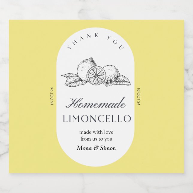 Modern Elegant Lemons Limoncello Wedding Bottle  Liquor Bottle Label (Single Label)