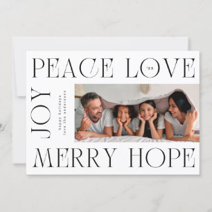 Modern Elegant Letters MERRY JOY PEACE LOVE photo Holiday Card