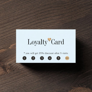 Modern Elegant Light Blue Golden Heart Loyalty Card